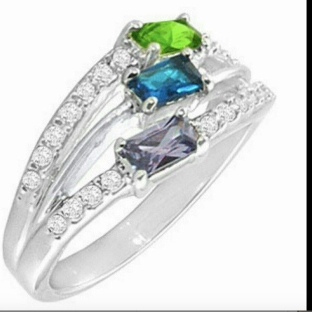 Silver Cocktail Ring Sizes 5 10 111.5 green purple blue Cubic Zirconias  *